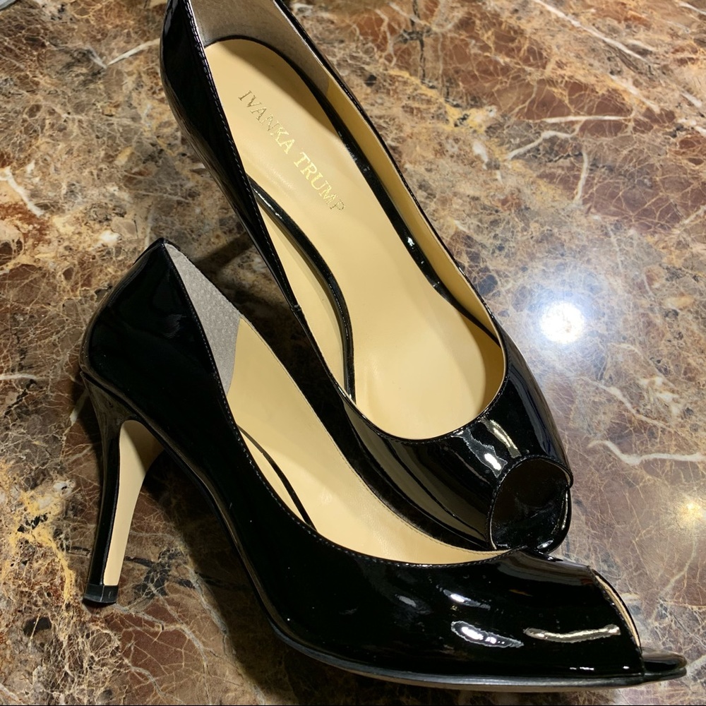 Ivanka Trump Black Patent Peep-Toe Heels